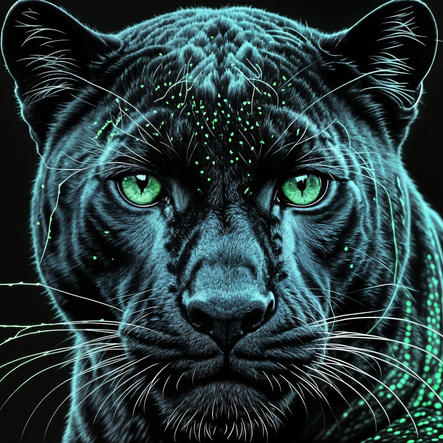 Detailed Black Panther with Emerald Eyes in Digital Art