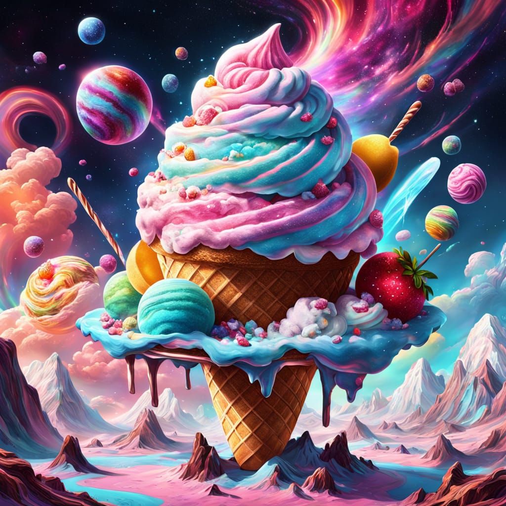 Ice Cream Planet in Galaxy: Colorful Digital Art