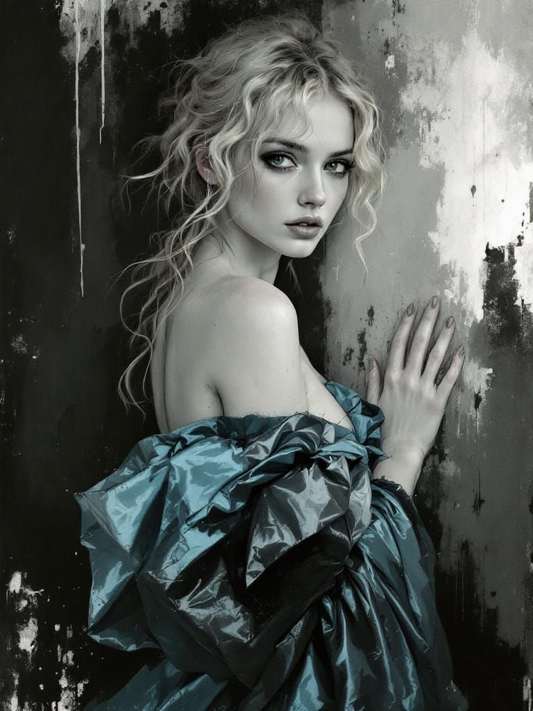 Pin-Up Woman with Pink-Tipped Hair on Textured Wall