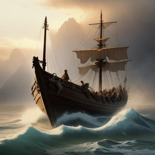 Viking Ships Sailing to Distant Lands, Norse Art