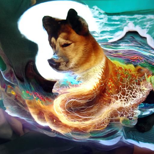 Shiba Wave: A Cosmic Mixed Media Illustration