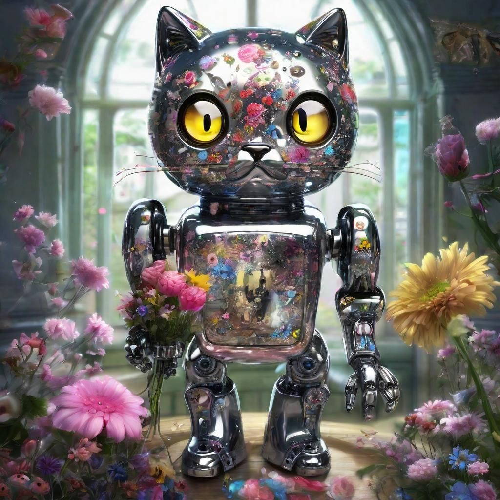 Cute Robot Butler with Kawaii Cat Emoji Screen