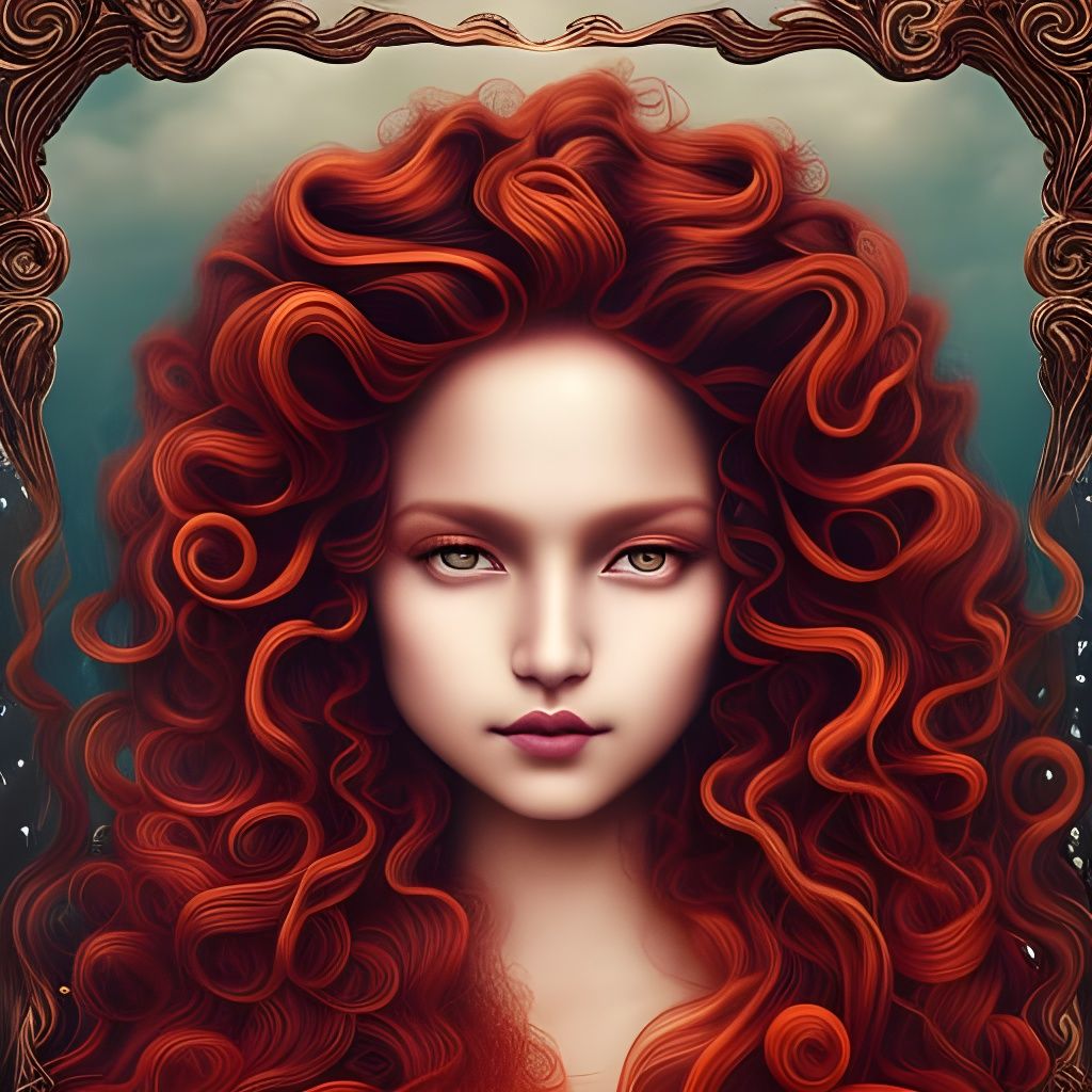 Elegant Maori Woman with Red Hair, Art Nouveau
