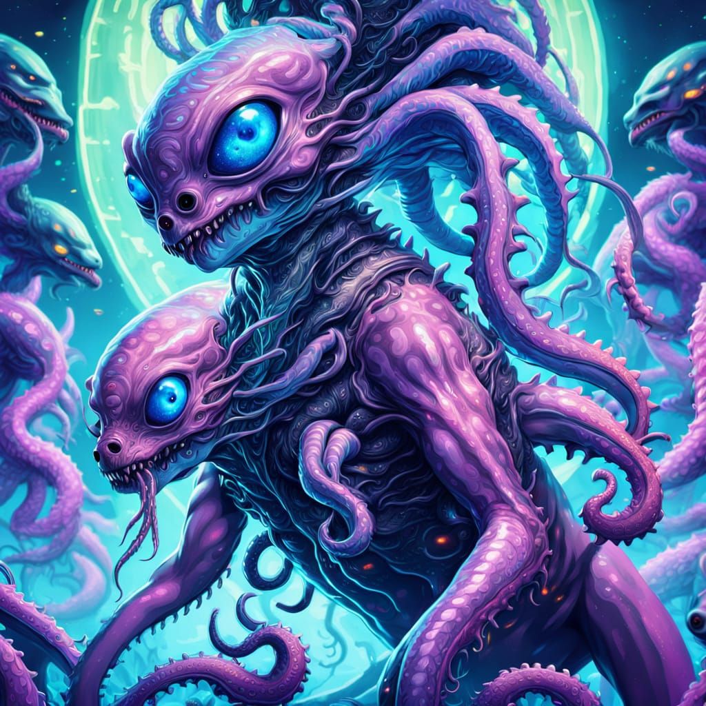 Alien Pet Playing with Owner in Sci-Fi Style