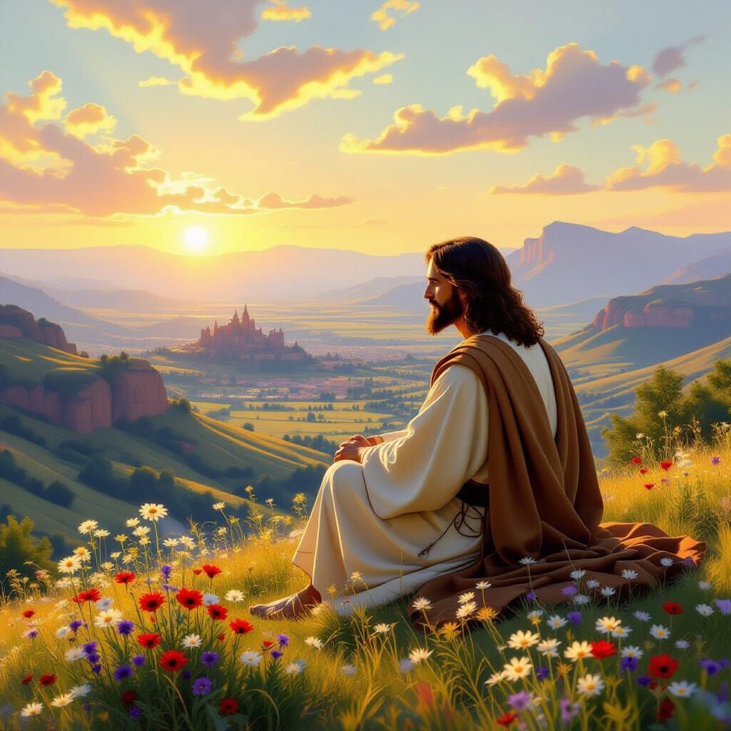 Jesus Overlooking America, Bierstadt Landscape