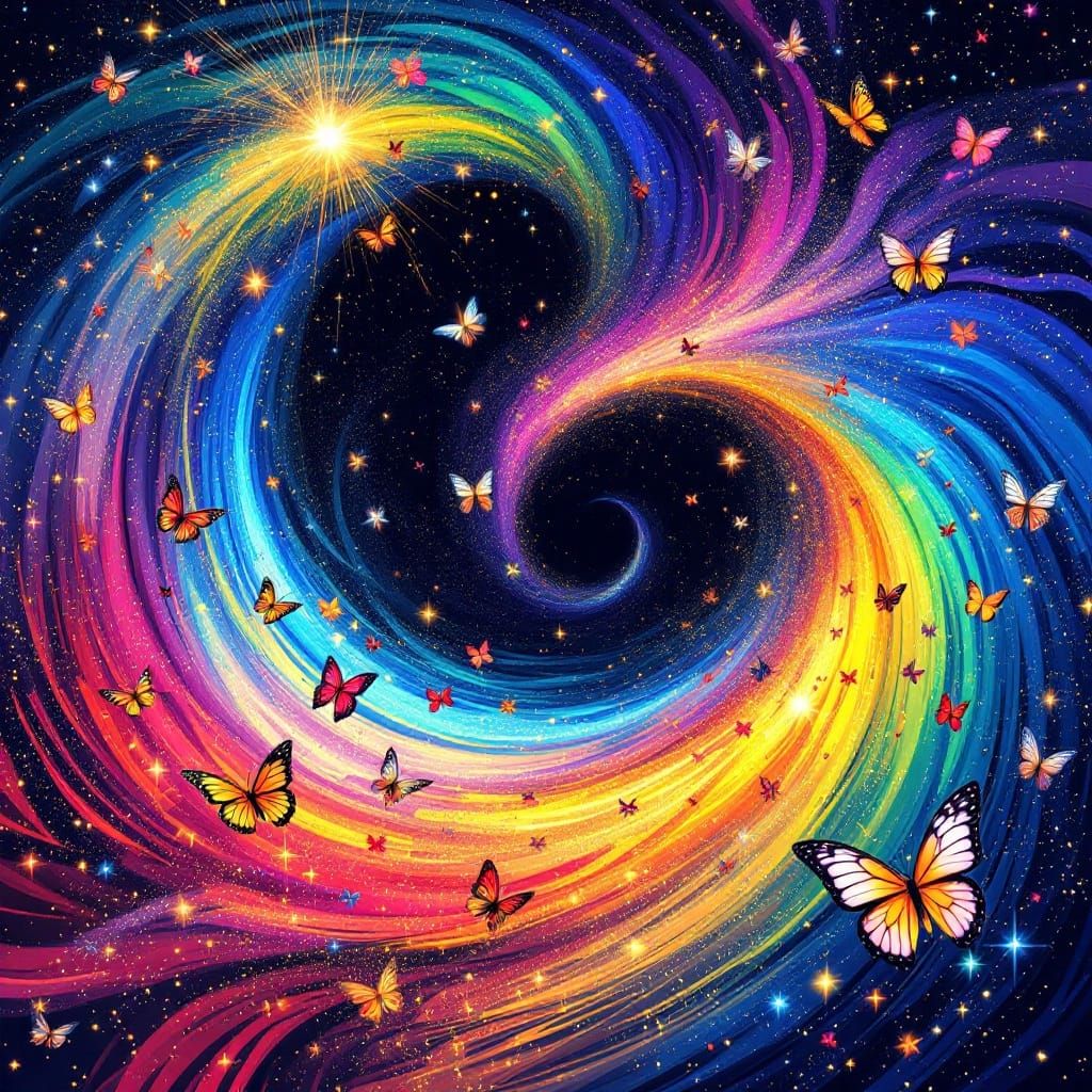 Vibrant Rainbow Galaxy With Whirling Insects and Shooting St...