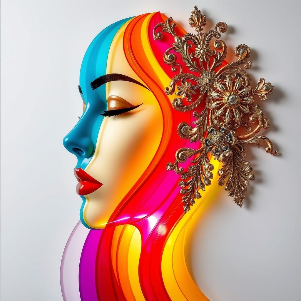 Vibrant Abstract Portrait with Rainbow Colors and Intricate ...
