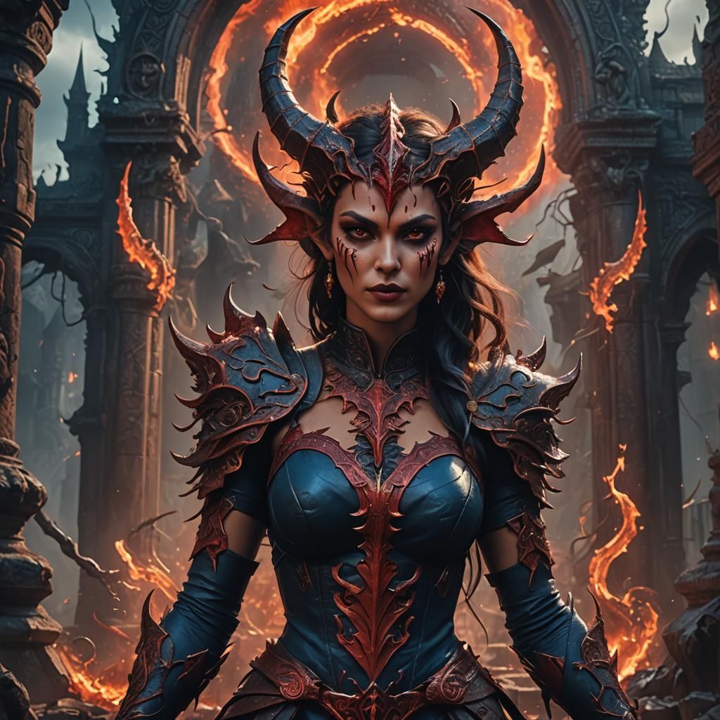 Fantastical Devil Woman in Detailed Matte Painting