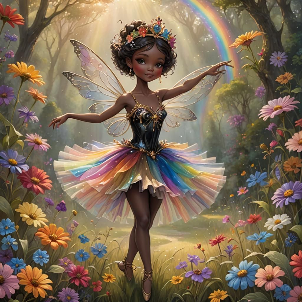 Iridescent Fairy Ballerina in Sunlit Meadow