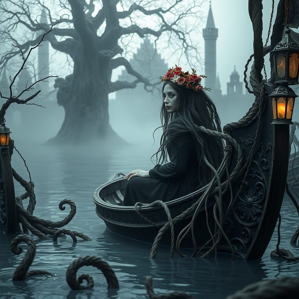 Lady of Shalott in Gothic Macabre Style