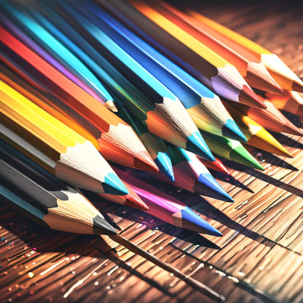 Vibrant Digital Painting of Colored Pencils on Wood
