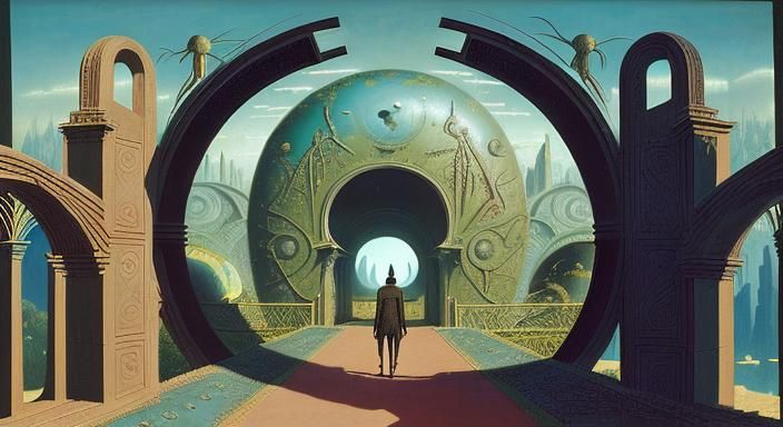 Surreal Wanderer Portal to Exotic World