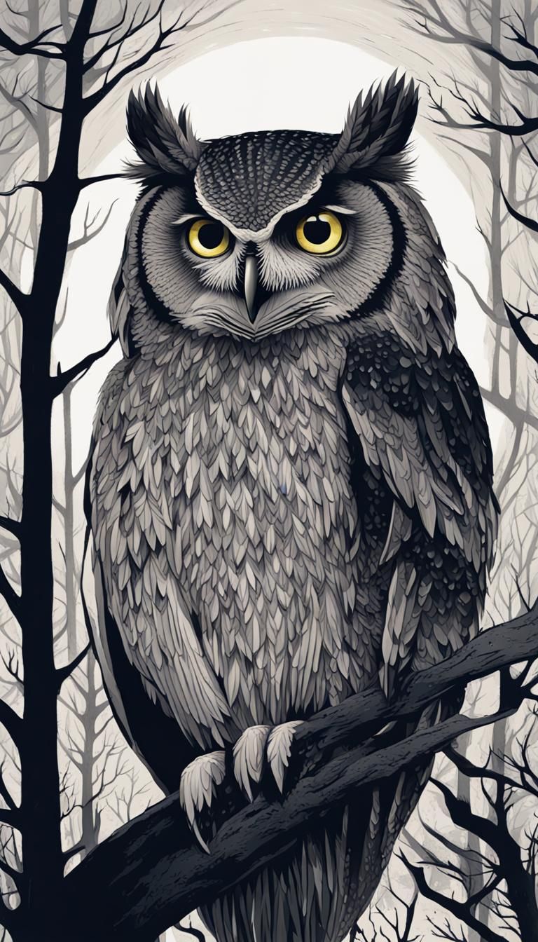 Night Owl in Dark Forest