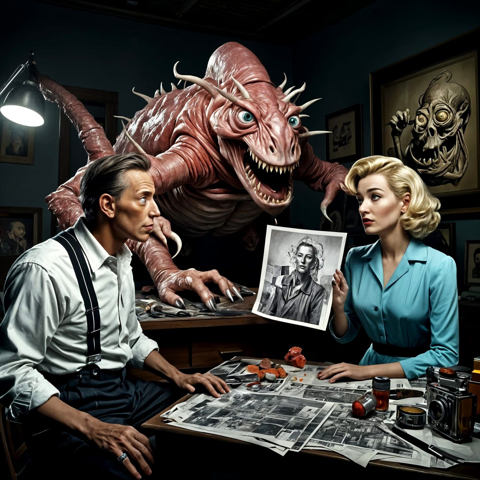 Surreal 1950s Daily Life: Detailed Matte Paintings