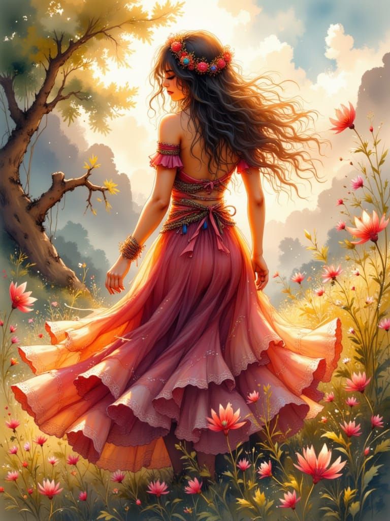 Anime Gypsy Girl Portrait in Comic Style