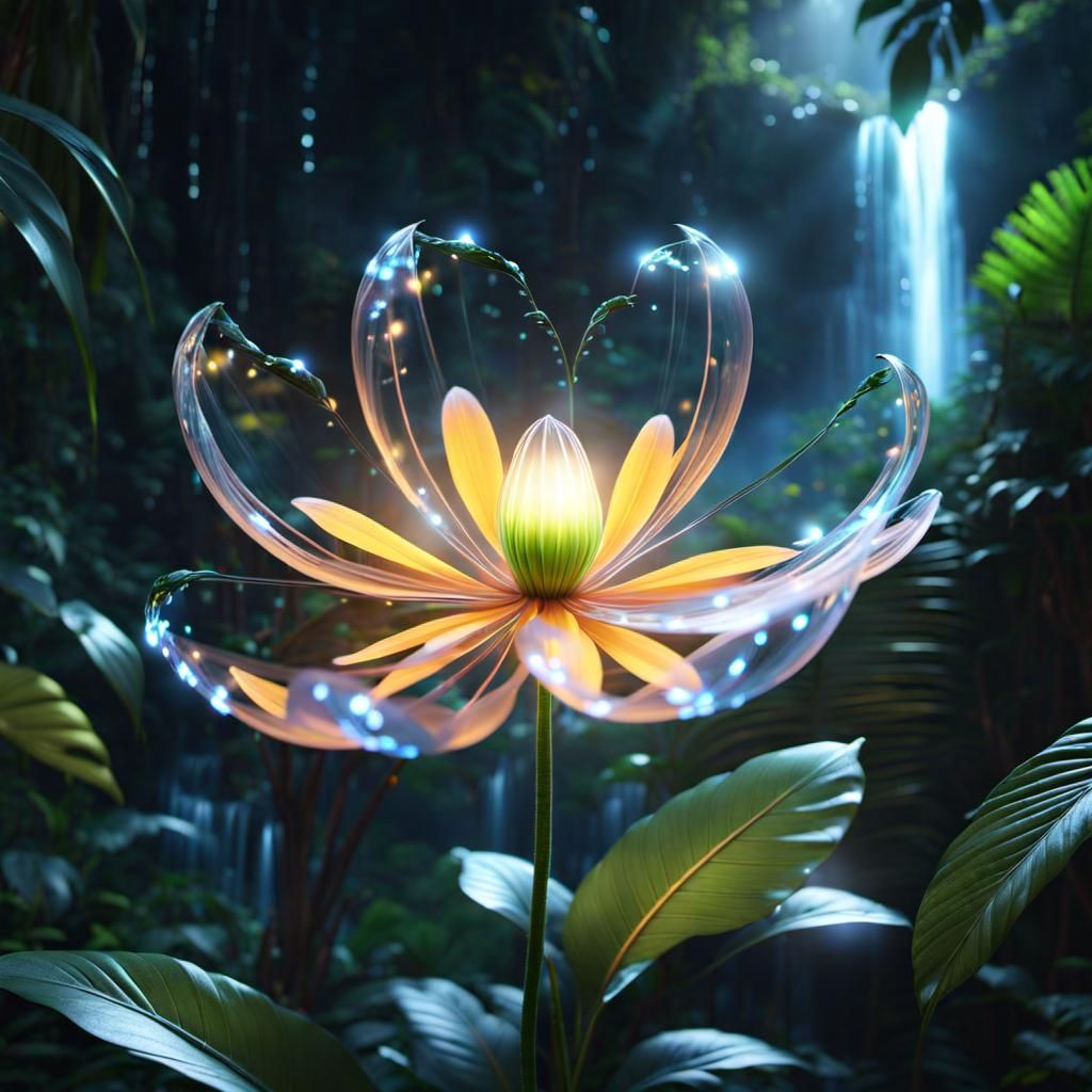 Magical Glowing Flower in Jungle Night