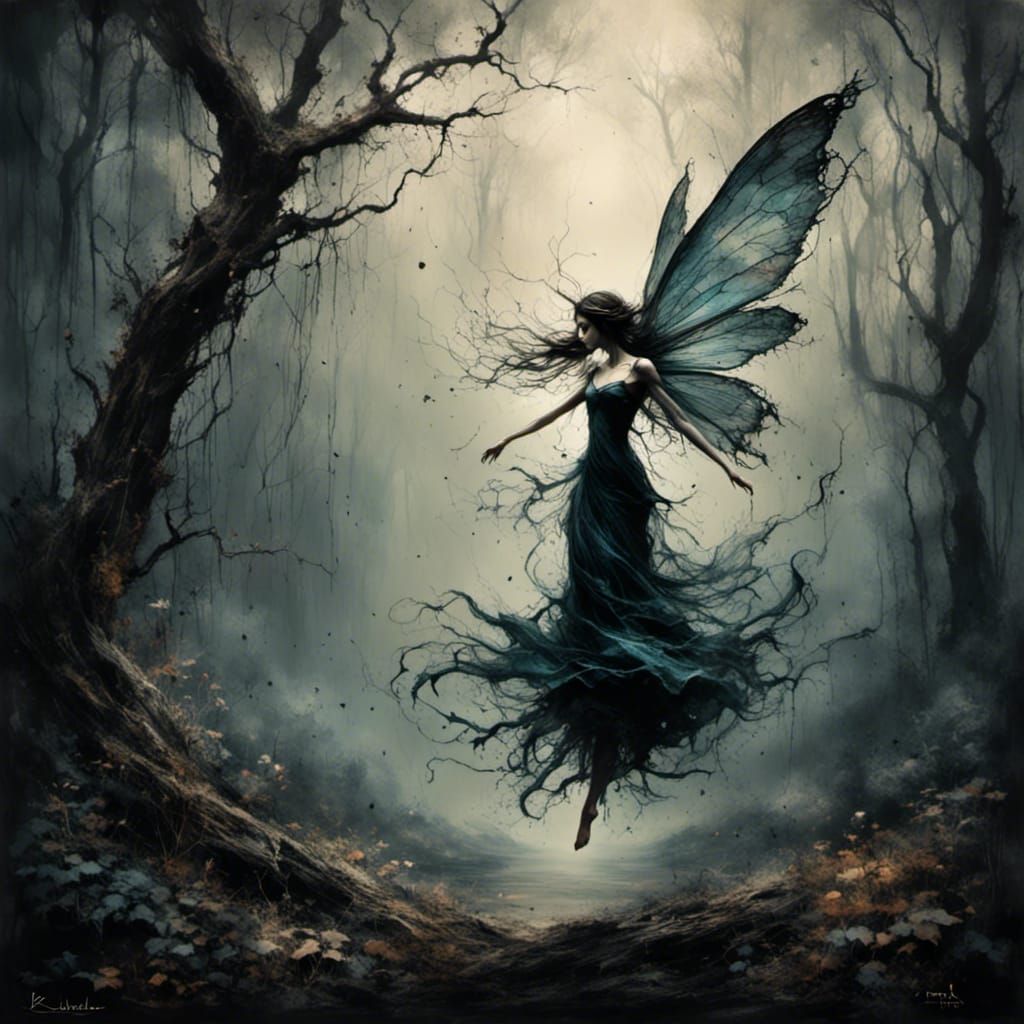 Dark Faerie Dancing in Ancient Woodlands