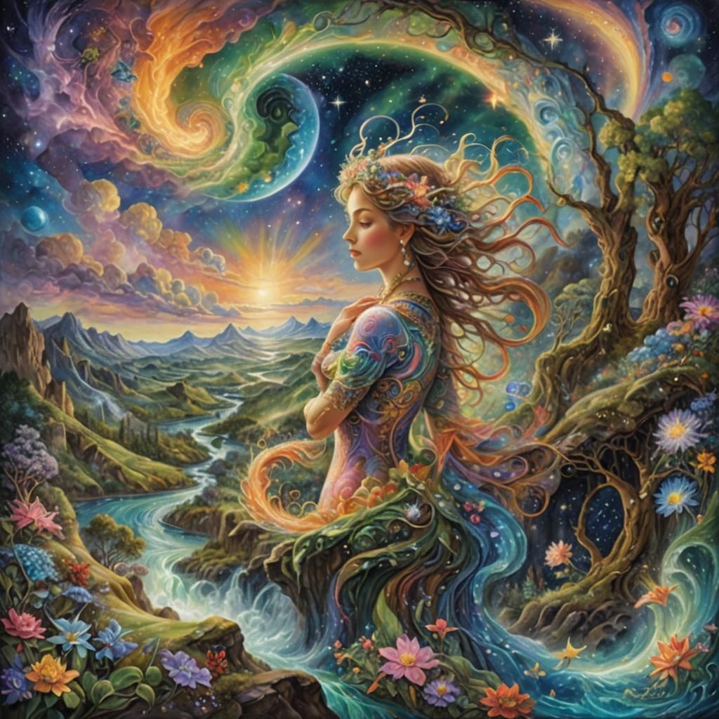 Fantasy Landscape Meets Cosmic Realm in Painting