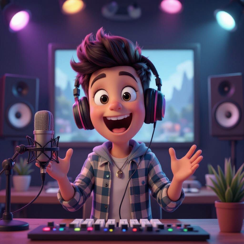 Boy in 3D Animation Style Expressing Joy