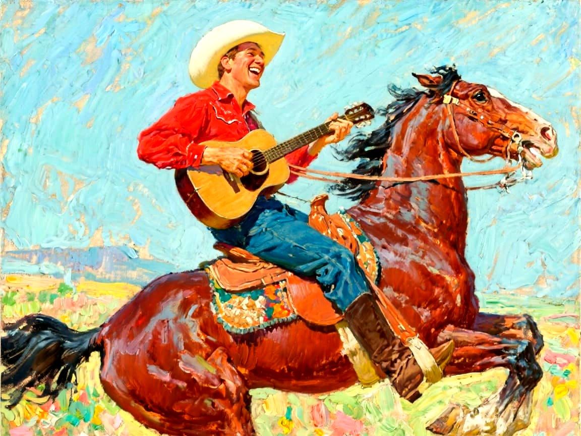 Cowboy Serenade: An Impressionistic Oil Painting