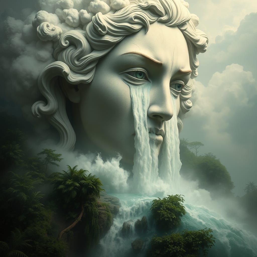 Sorrowful Goddess Transformed into a Turbulent River in an E...