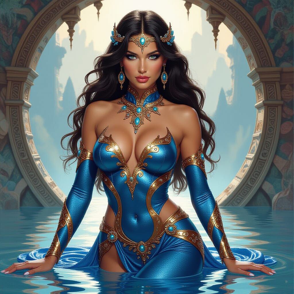 Woman in Metallic Body Paint: A 90s Fantasy Painting