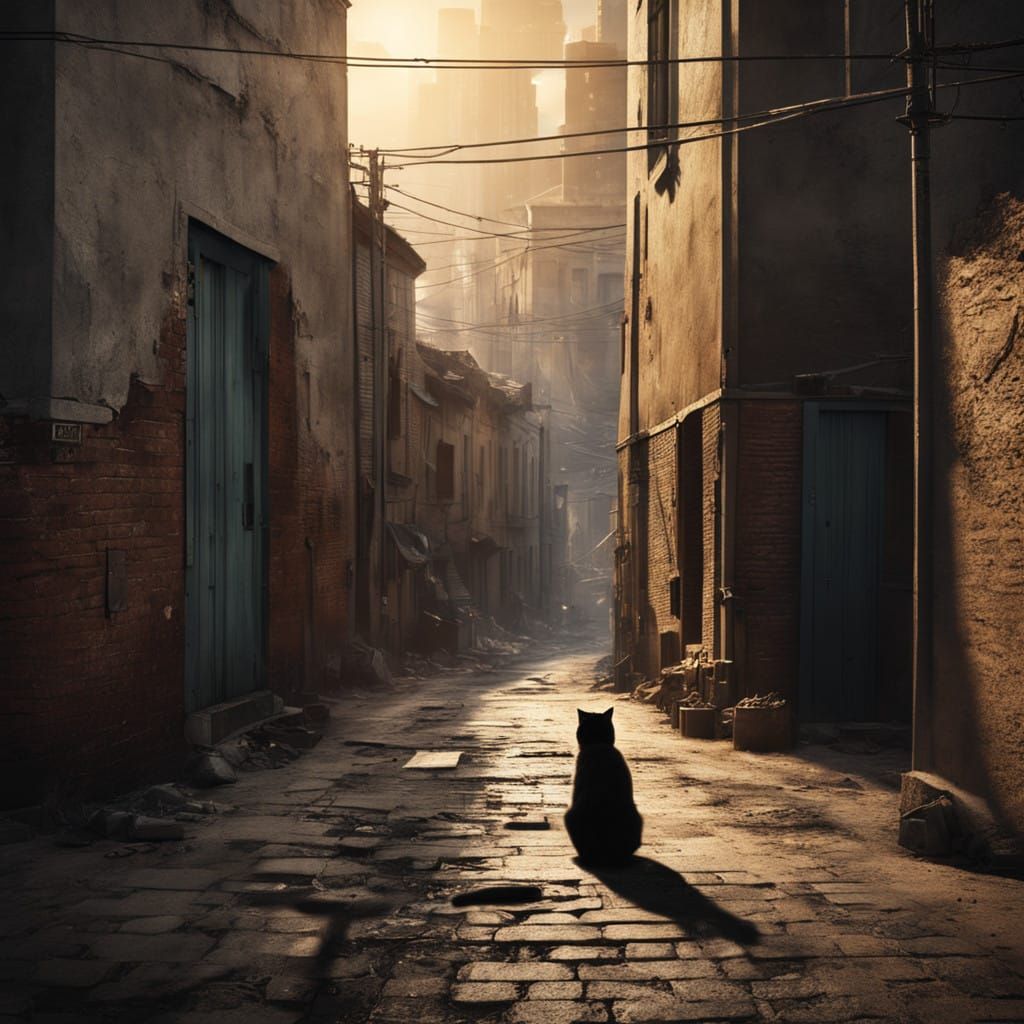 Cinematic Cat Silhouette in an Abandoned Alleyway