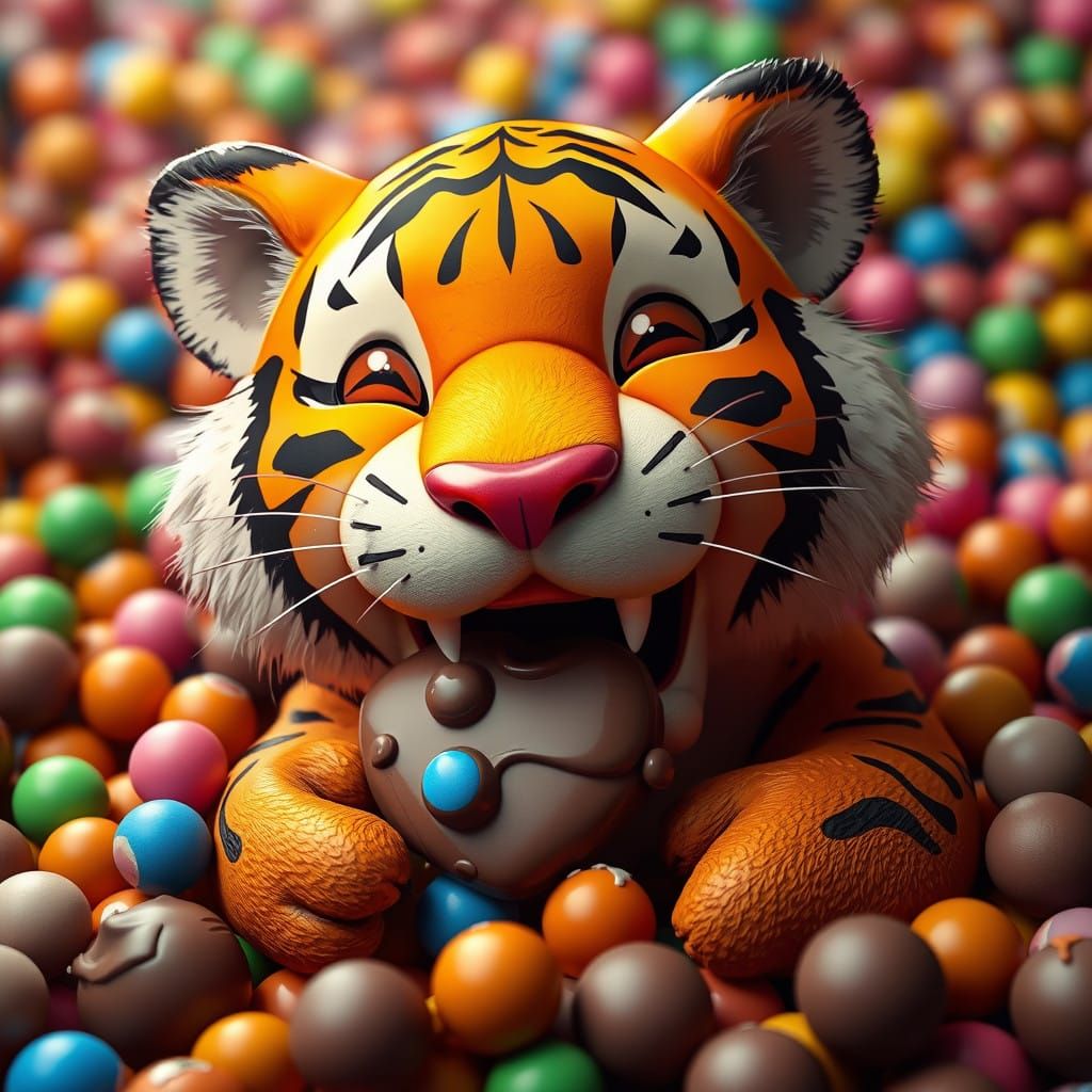 Playful 3D Tiger in Chocolate Wonderland