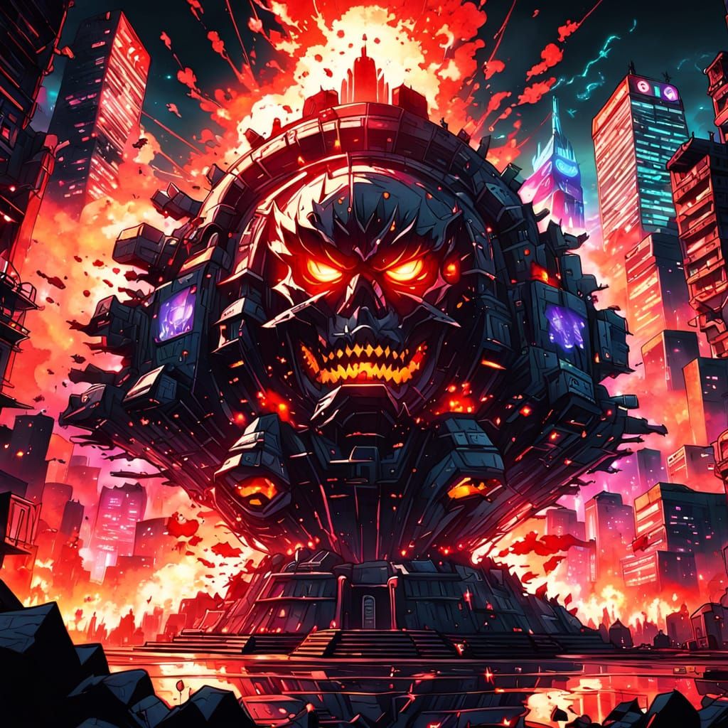 Dark Fantasy Anime Reactor Explosion in Manga Style