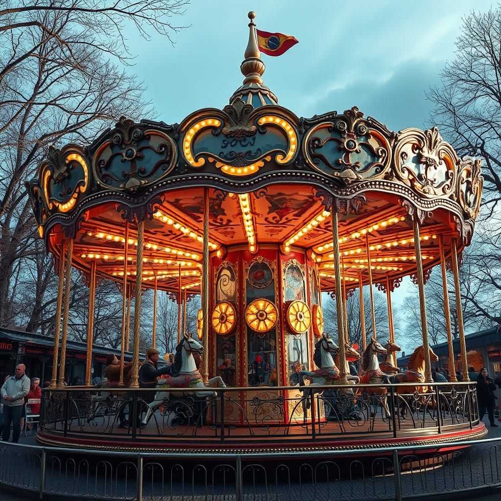 Intricate Steampunk Carousel Scene