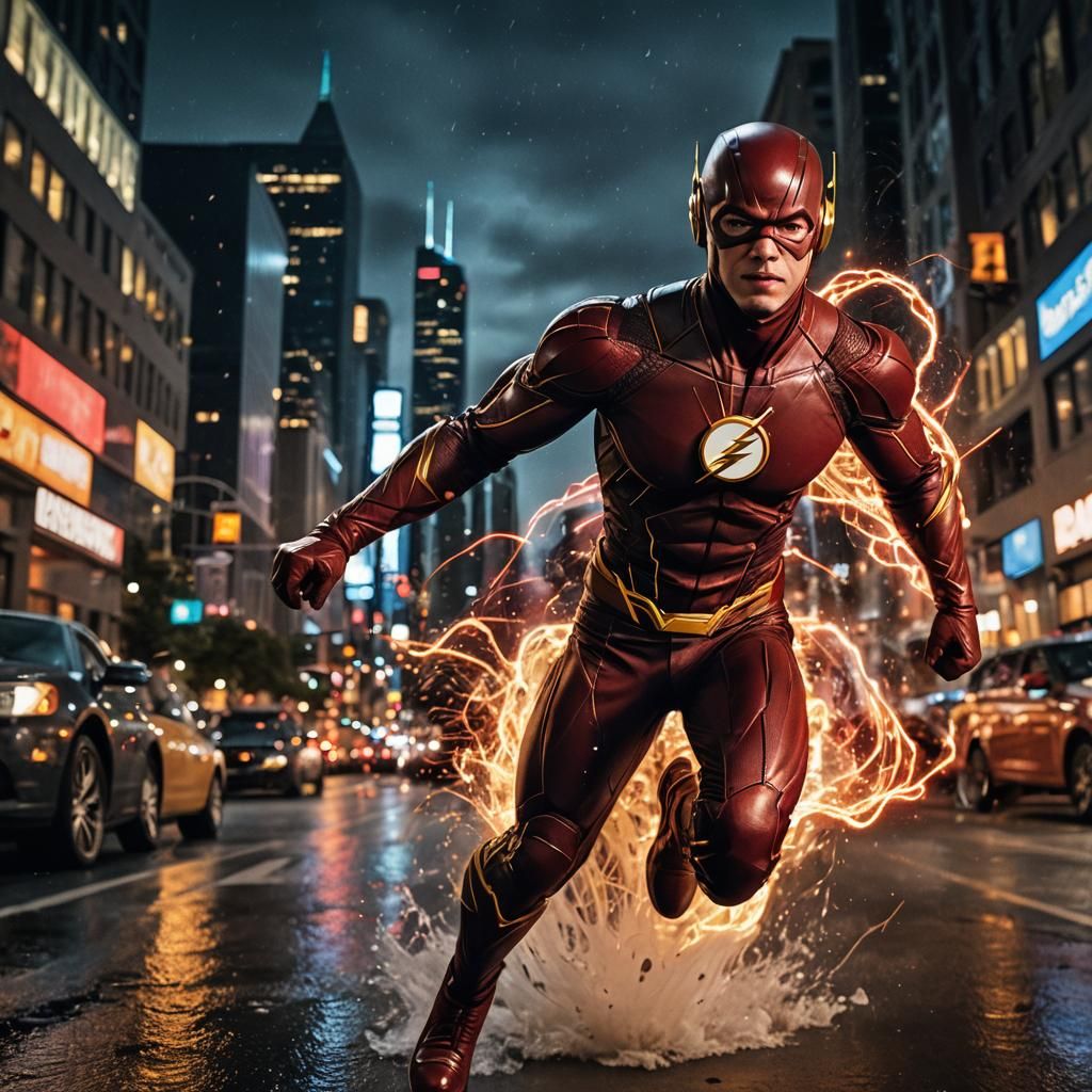 The Flash Runs Through City at Night