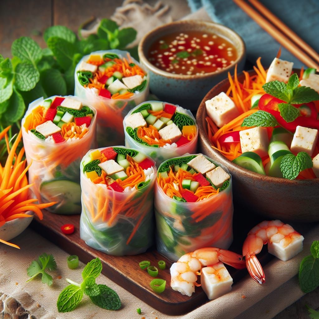 Fresh Vietnamese Rice Paper Rolls with Sweet Chili
