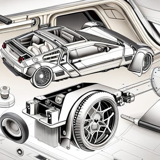 DeLorean DMC-12 Blueprint Diagram in Vector Art