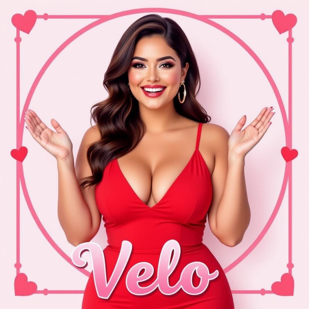 Curvy Latina in Red Dress with Pink Chrome Text