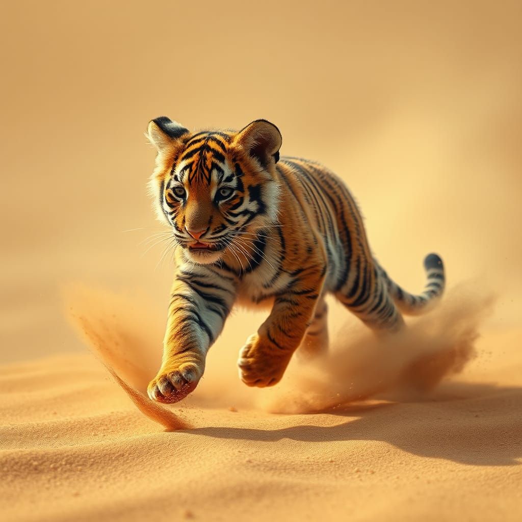 Magical Tiger Cub in Desert Sandstorm