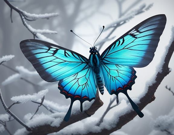 Winter Butterfly with Asymmetrical Wings in Fantasy Realism