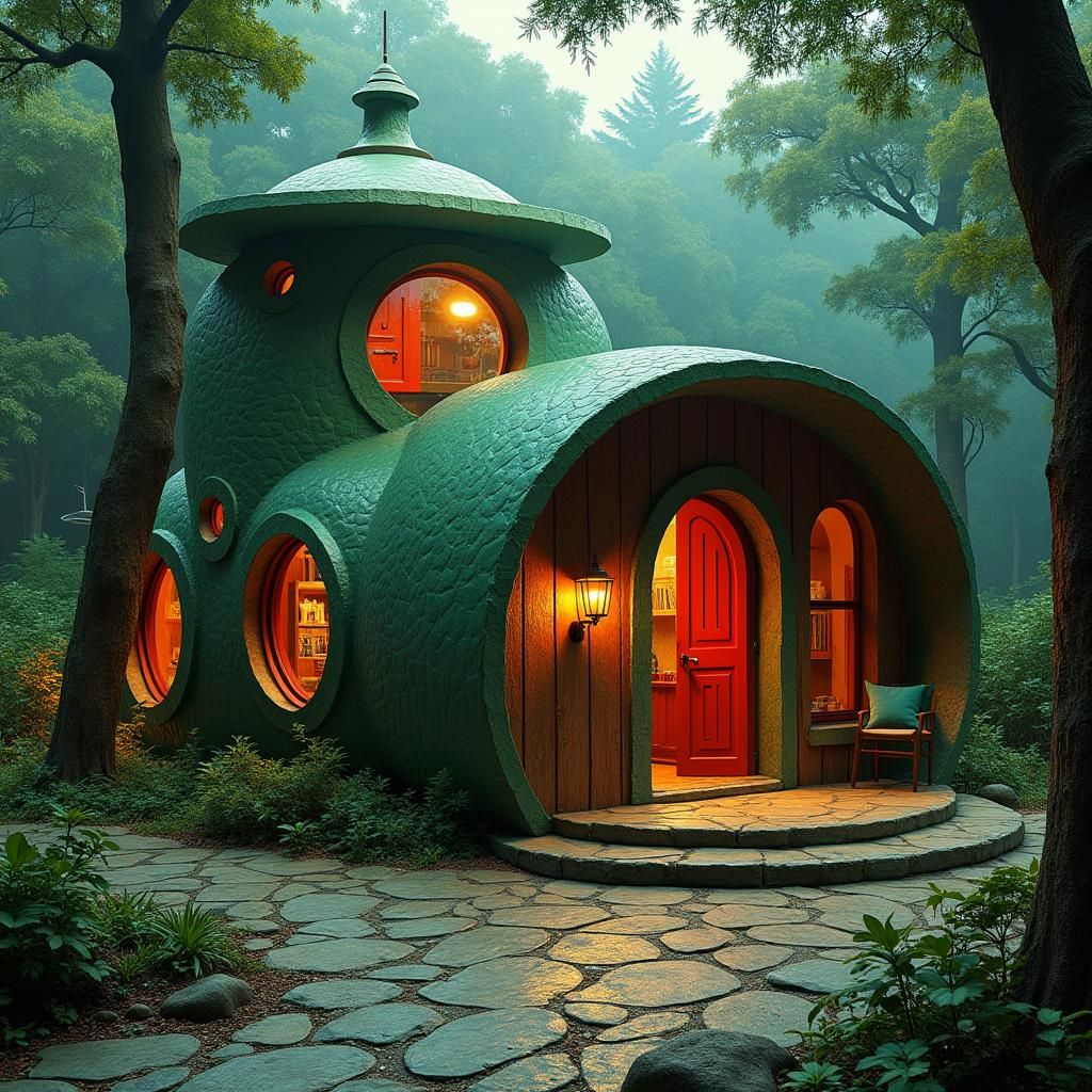 Magical Round House in Green Square, Digital Art