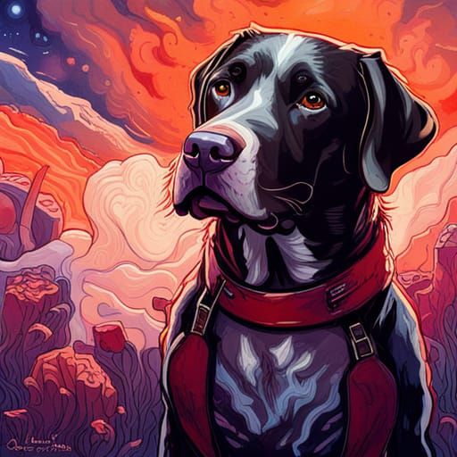 Labrador Dog in Starscape: Hyperdetailed Gouache Illustratio...