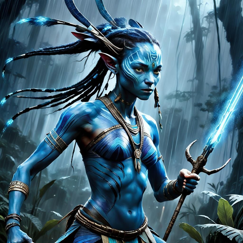 Neytiri Charges into Battle: Hyperrealistic Avatar Scene