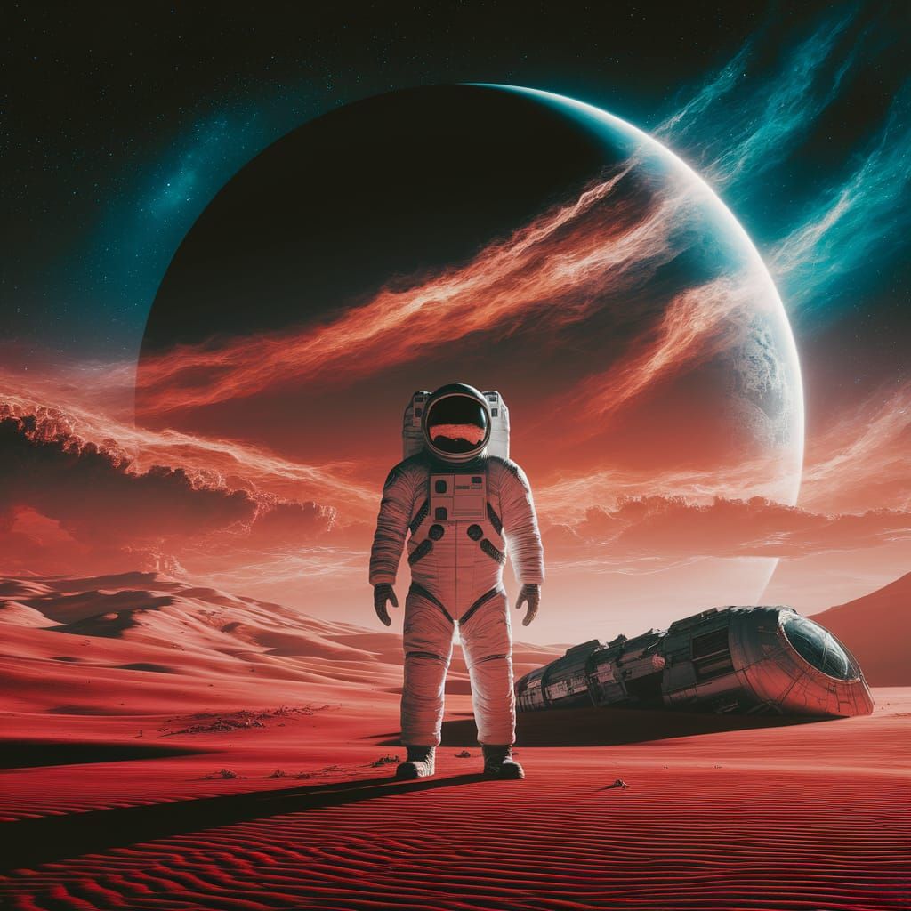 A Lone Astronaut Stands Before a Vibrant Alien Nebula in a D...