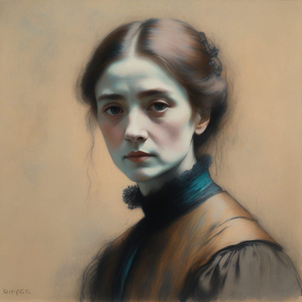 Victorian Woman Portrait in Degas Pastel Style