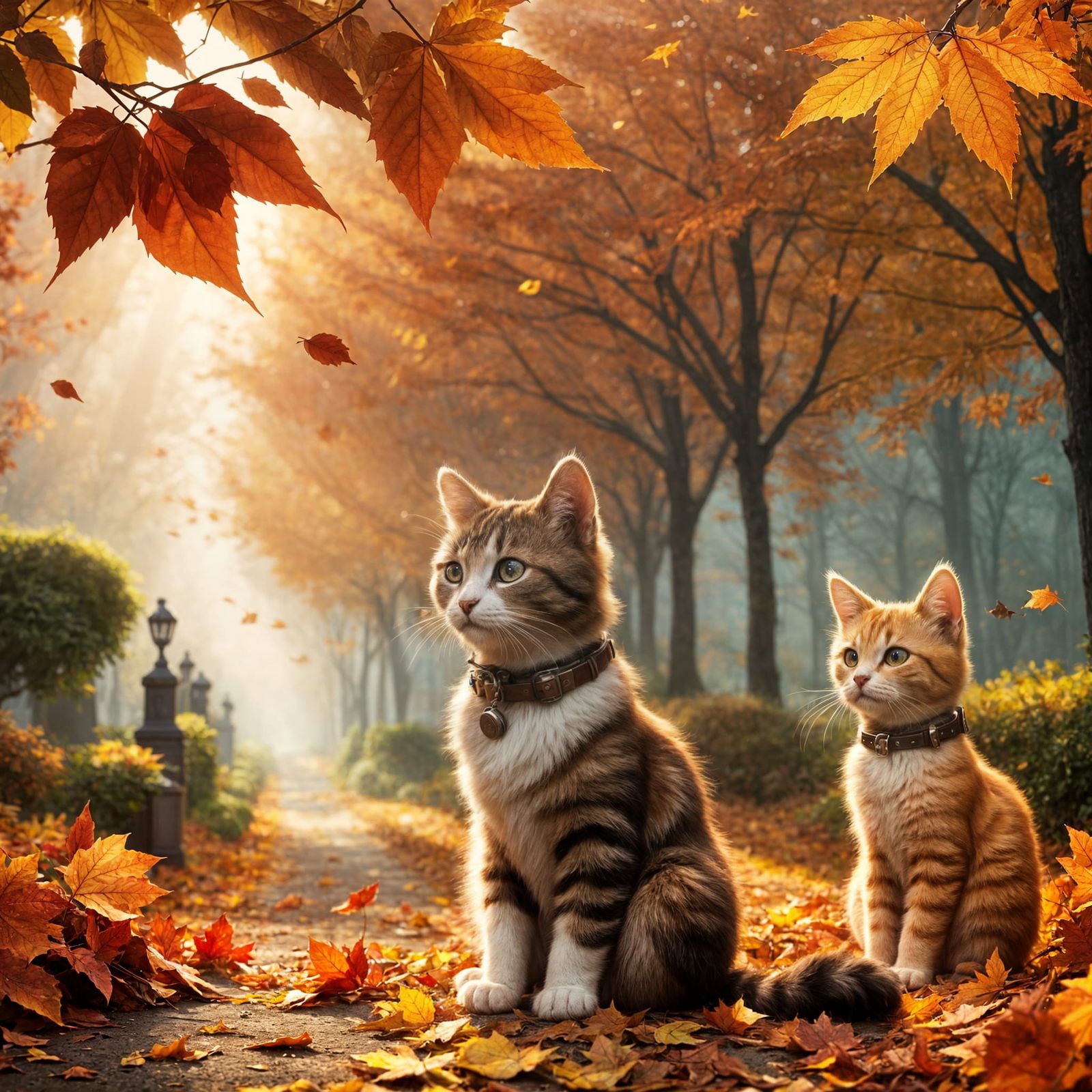 Autumn Cat with Headphones in Detailed Digital Art