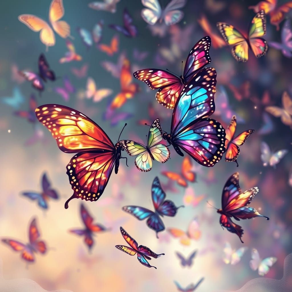 Vibrant Butterflies Dance in Impressionist Light