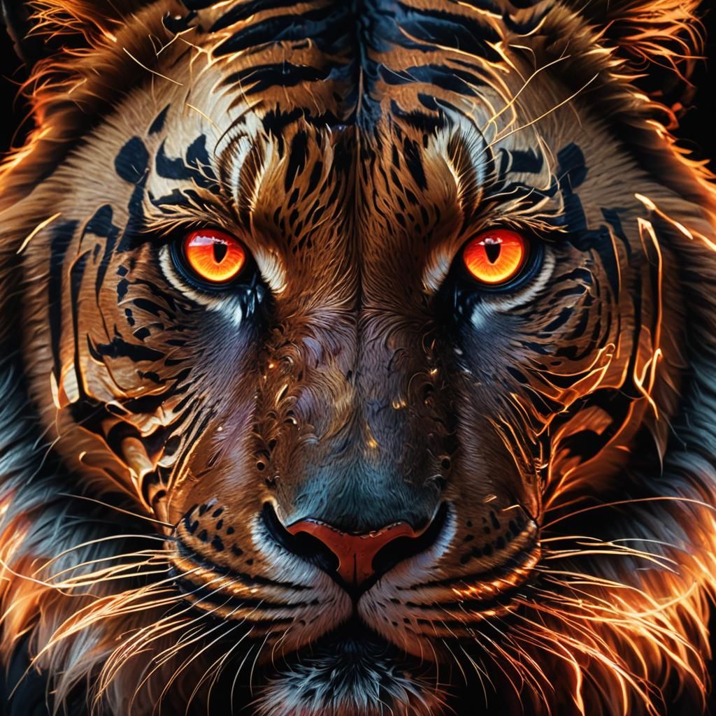 Glowing Red Tiger Eye in the Dark