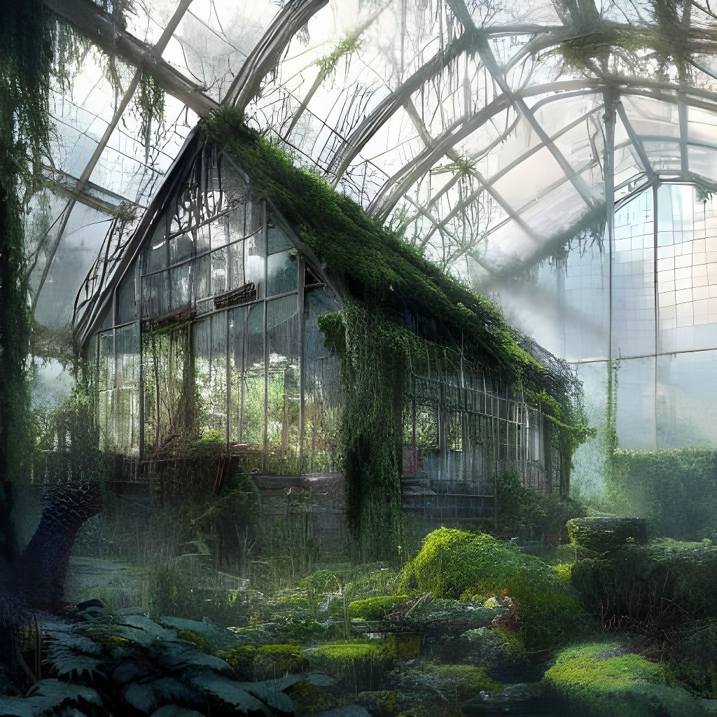 Mossy Greenhouse in Morning Light: Fantasy Art