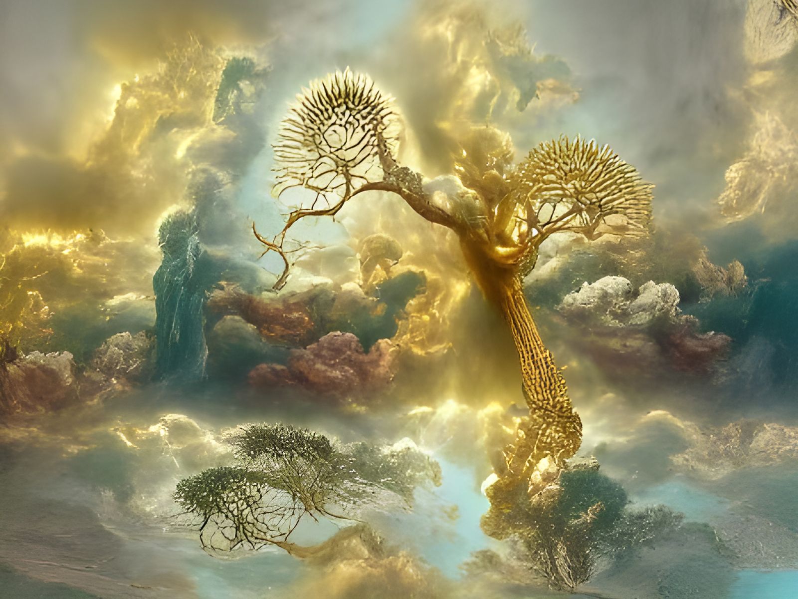 Tree of Life Overlooking Heaven in Steampunk Style