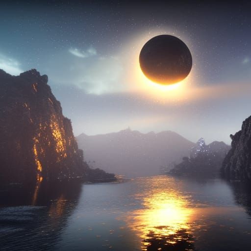 Water Droplet Reflecting Moonlight Stars in Detailed Art