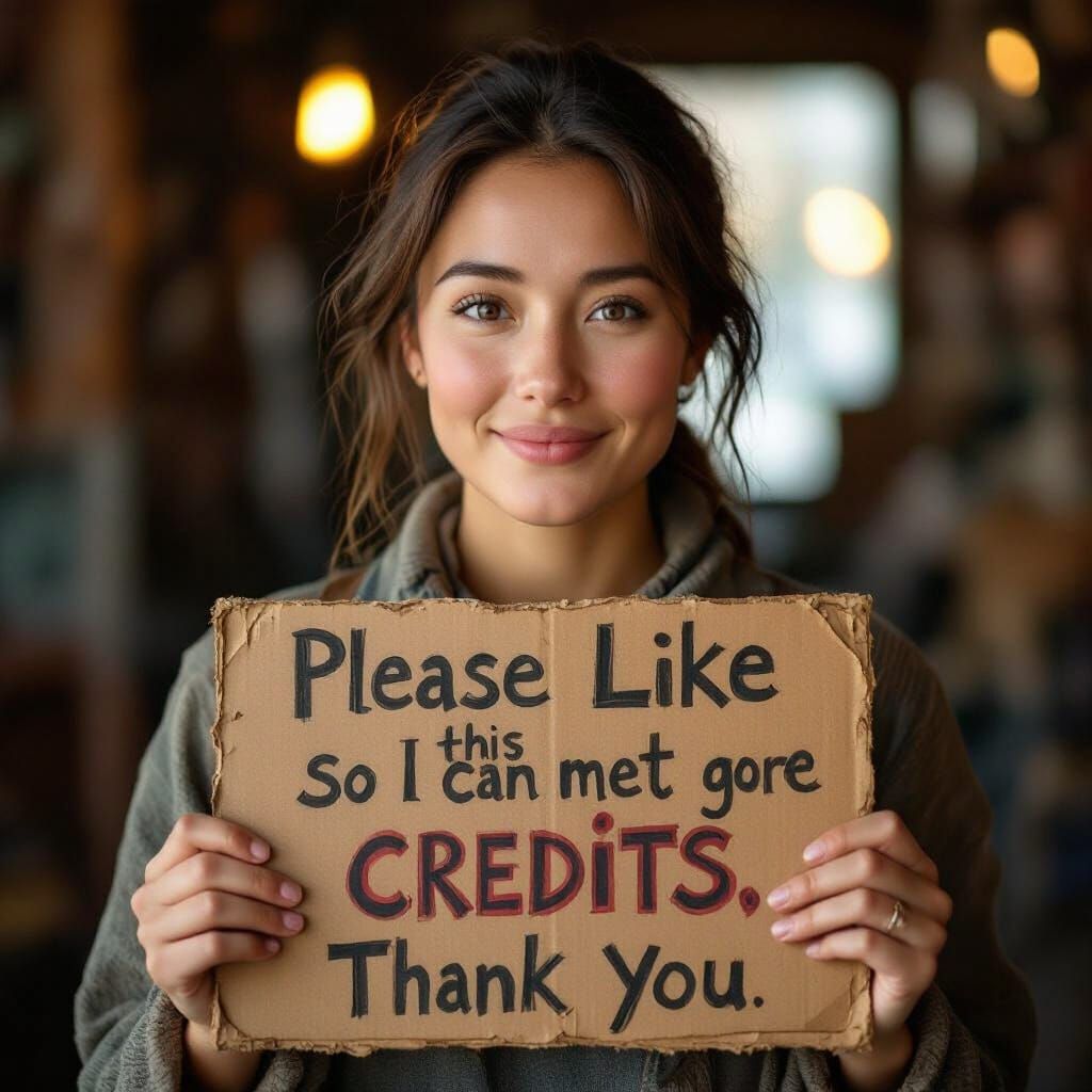 Grateful Person Holds Cardboard Sign in Realistic Style
