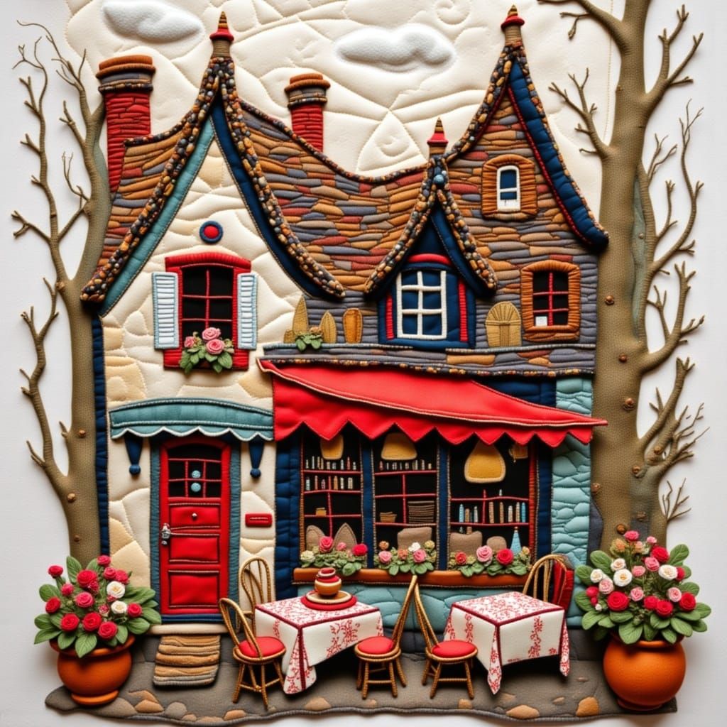 Vintage French Cafe in Impressionist Style