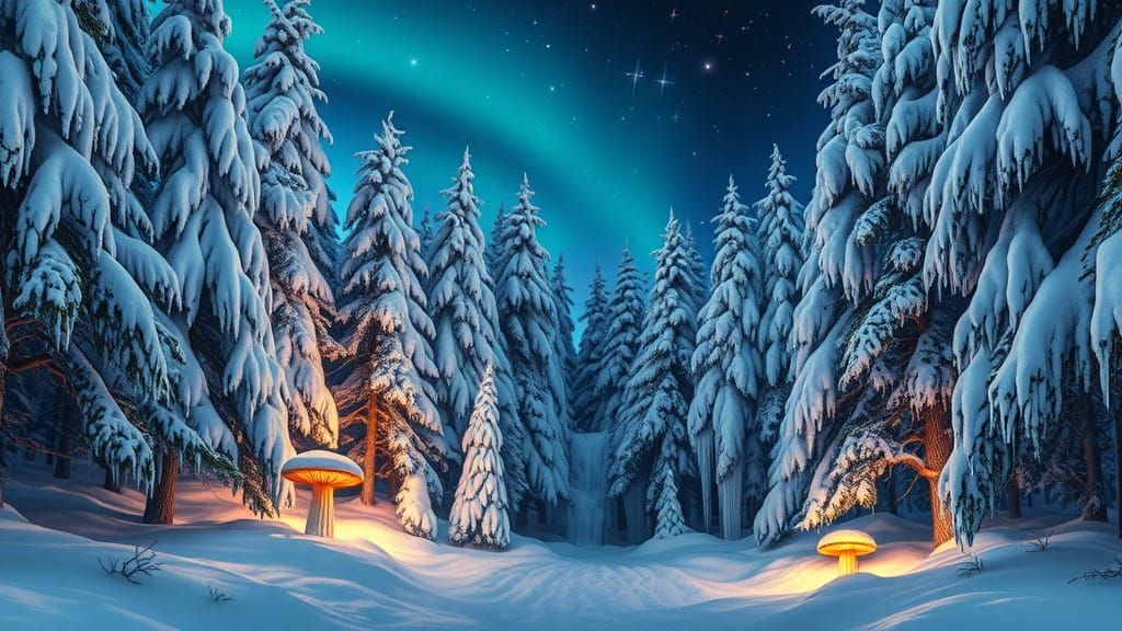 Enchanted Winter Forest Sanctuary with Northern Lights